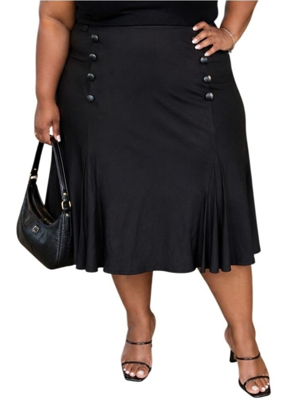 Lane Bryant Plus Size 24 Skirt Black Double Slits Accent Buttons Elastic Waist